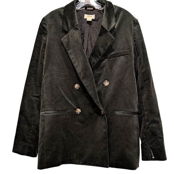 Anthropologie Maeve Corduroy Dark Green Double-Breasted Blazer Size 6 - Picture 2 of 8